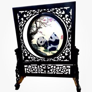 Vintage Hand Double sided Suzhou Embroidery art Pandas